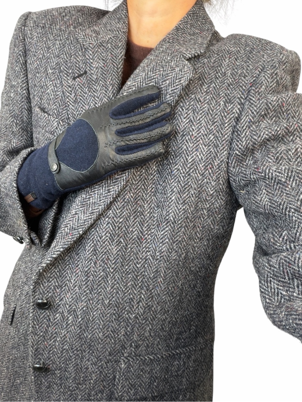 RUDSAK wool cashmere leather navy blue black quiet luxury lined gloves M